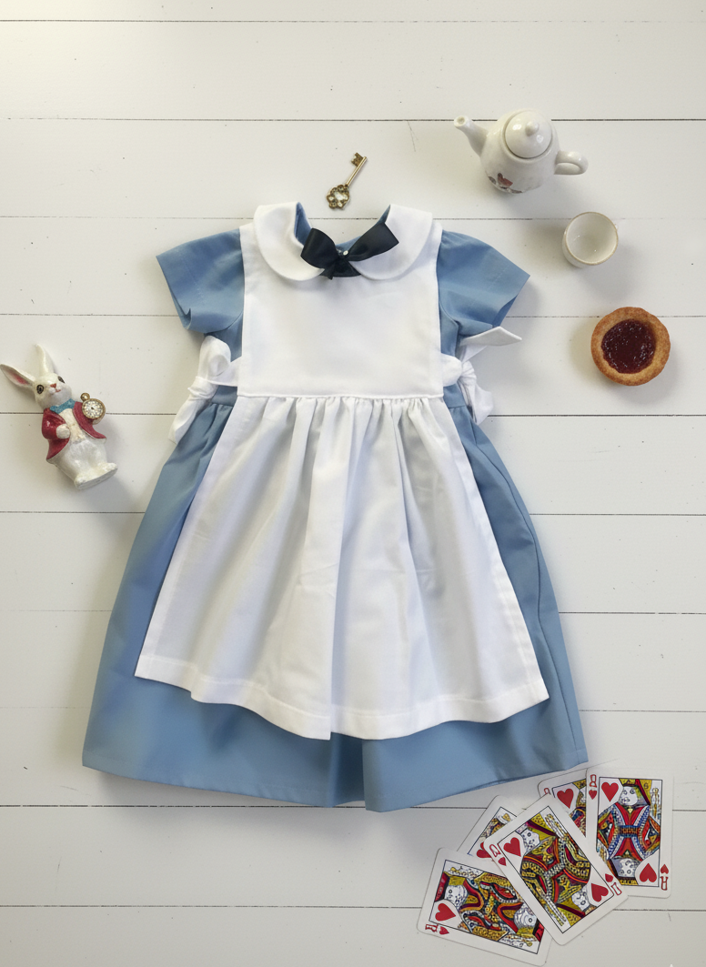 Blue Alice in Wonderland Dress with White Pinafore Apron