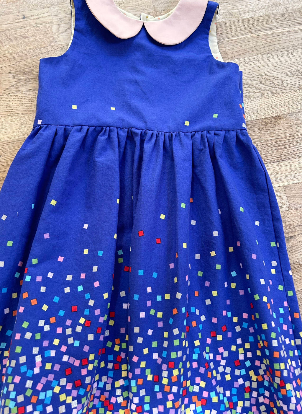 Blue confetti dress with peter pan collar