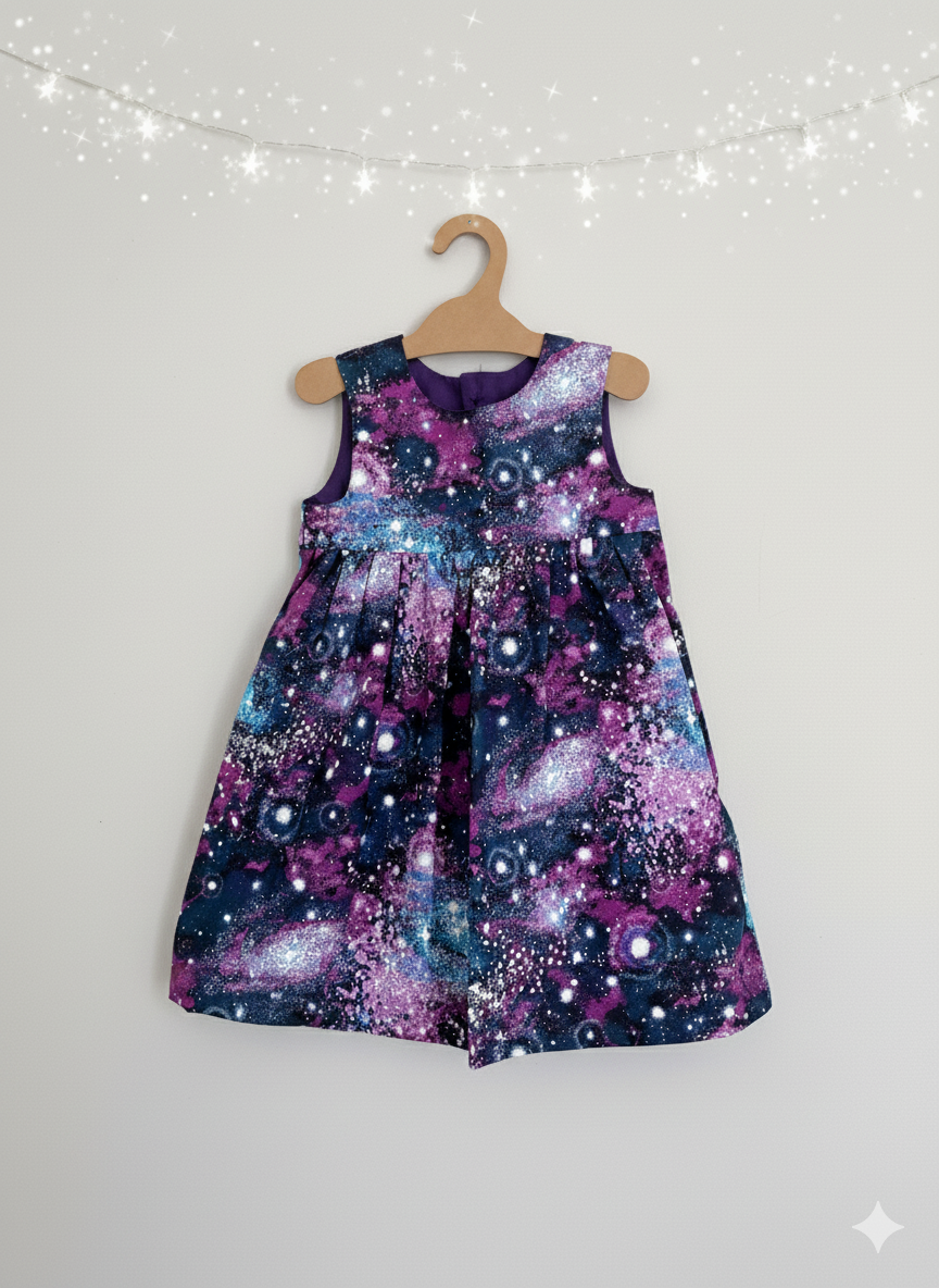 🌌 Handmade Galaxy Print Dress – Size 4T | Cosmic Toddler Dress | Girls Sleeveless Party Dress