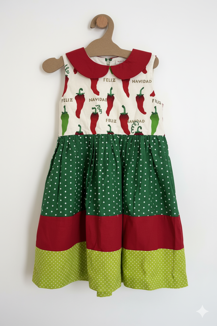 Vintage Style, Red Jalapeno Feliz Navidad Dress - (NEW) - Size 5