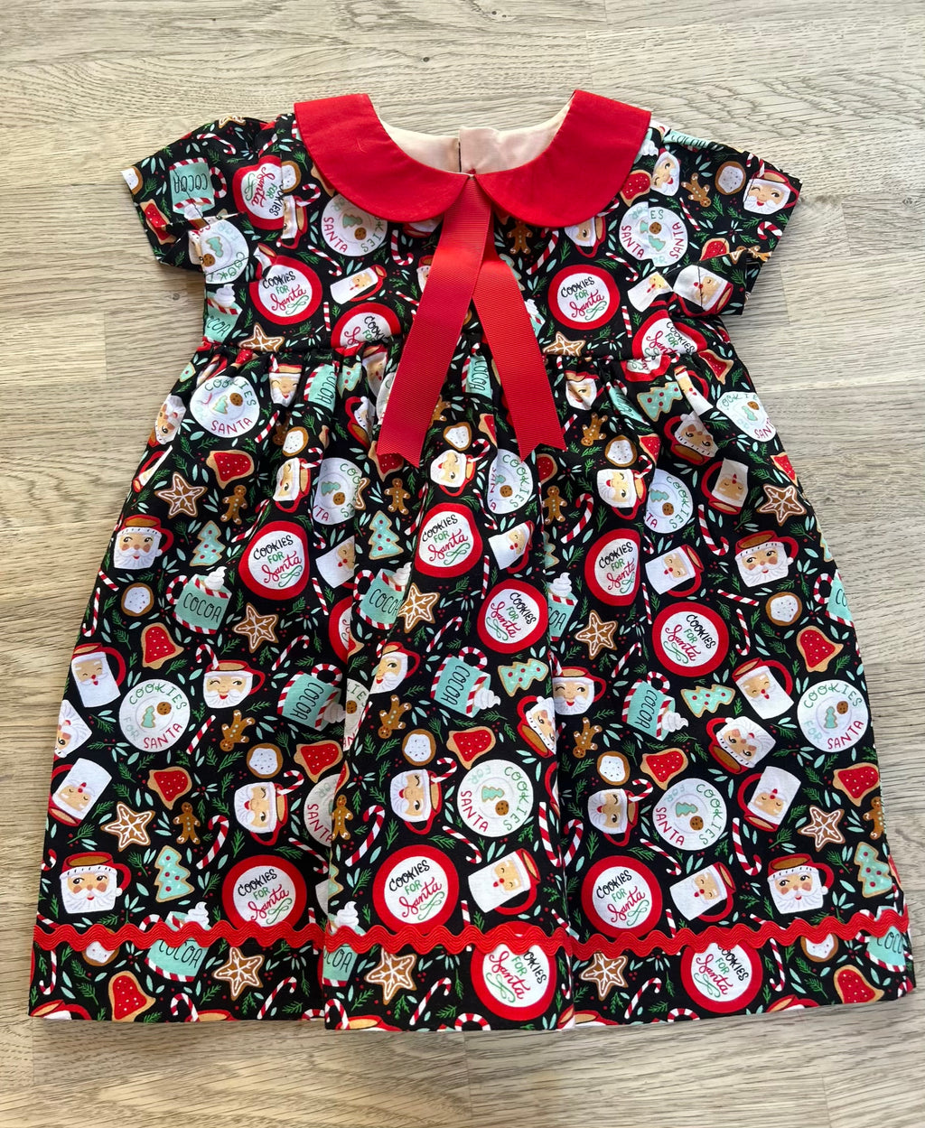Holiday Cookies Dress with Red Peter Pan Collar (SAMPLE) - 2t - Ready to Ship