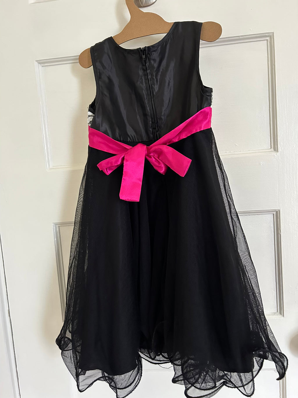 Black Sequin Dress with Hot Pink Sash (Pre-Loved) Size 6 - PInk & Violet