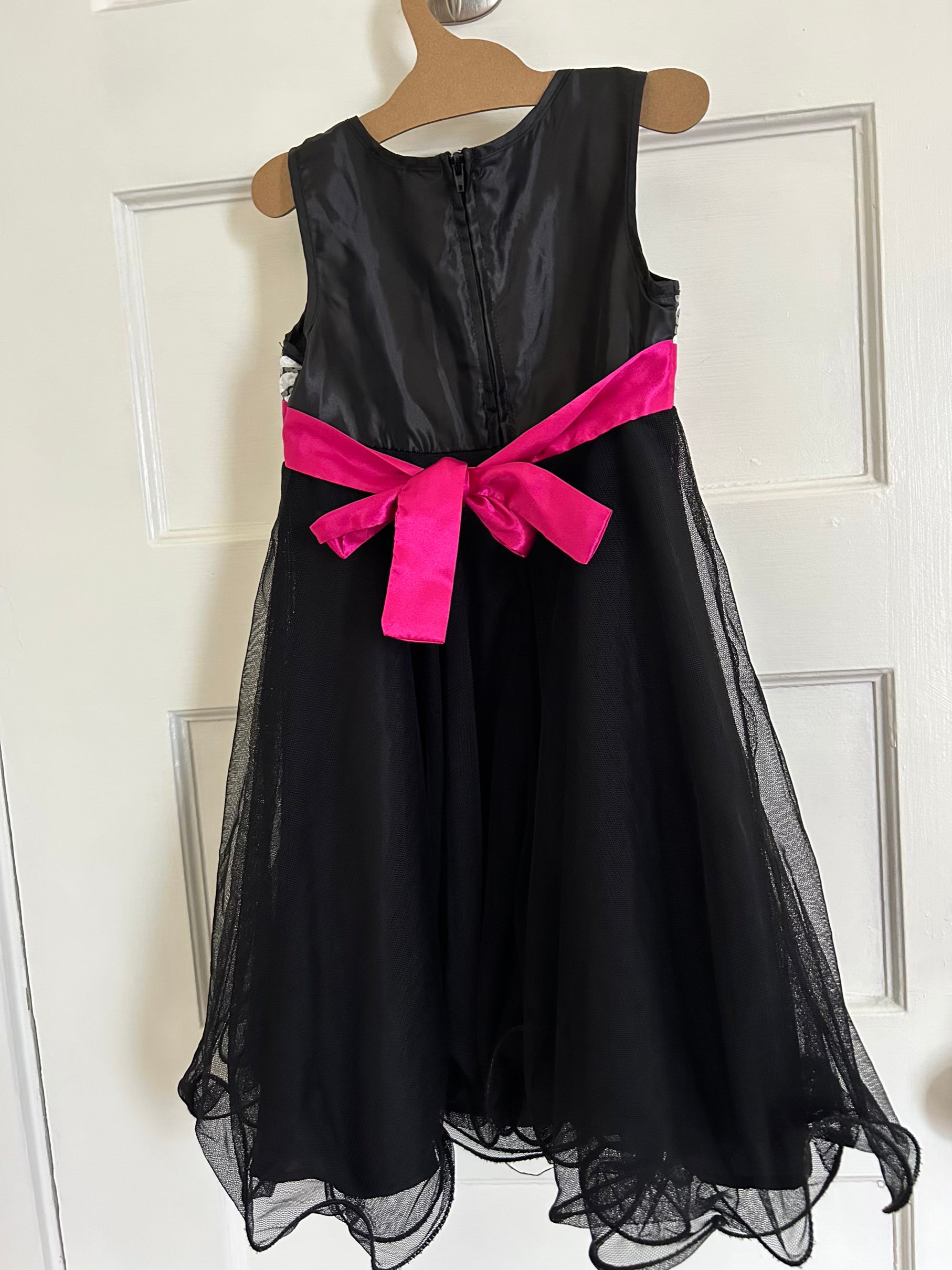 Black Sequin Dress with Hot Pink Sash (Pre-Loved) Size 6 - PInk & Violet