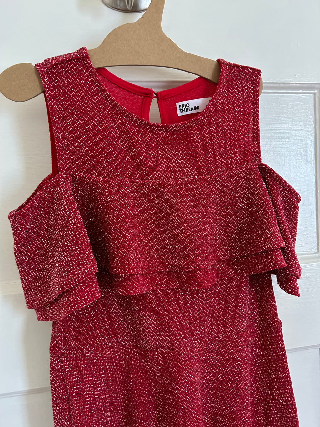 Red Sparkles, Open Shoulder Dress (Pre-Loved) Size S | by Eric Threads