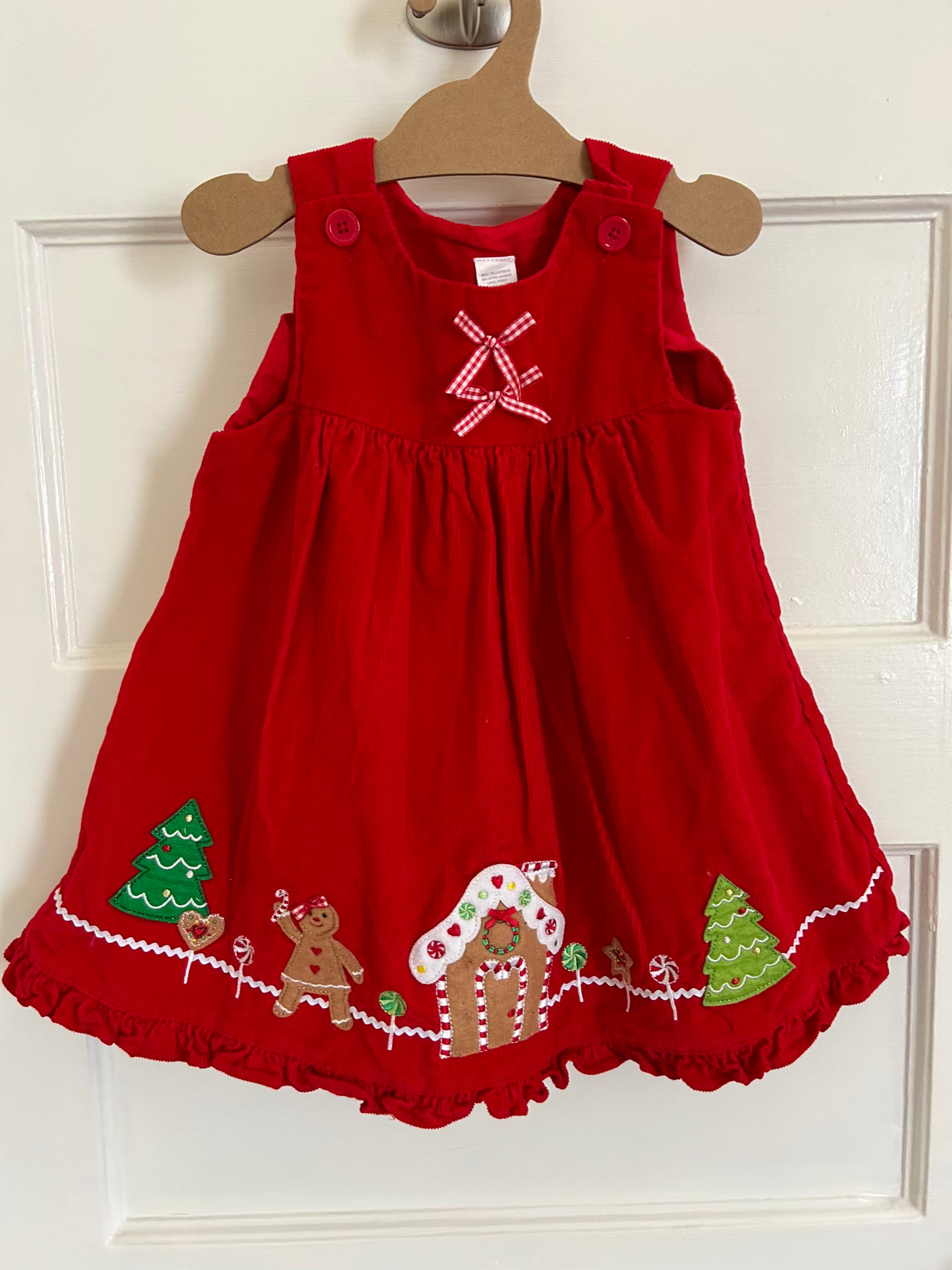 Red Corduroy Festive Holiday Gingerbread Dress (Pre-Loved) 24 Months