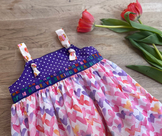 Be Kind. Be Brave. Purple Hearts Tie Dress (SAMPLE) Size 3t