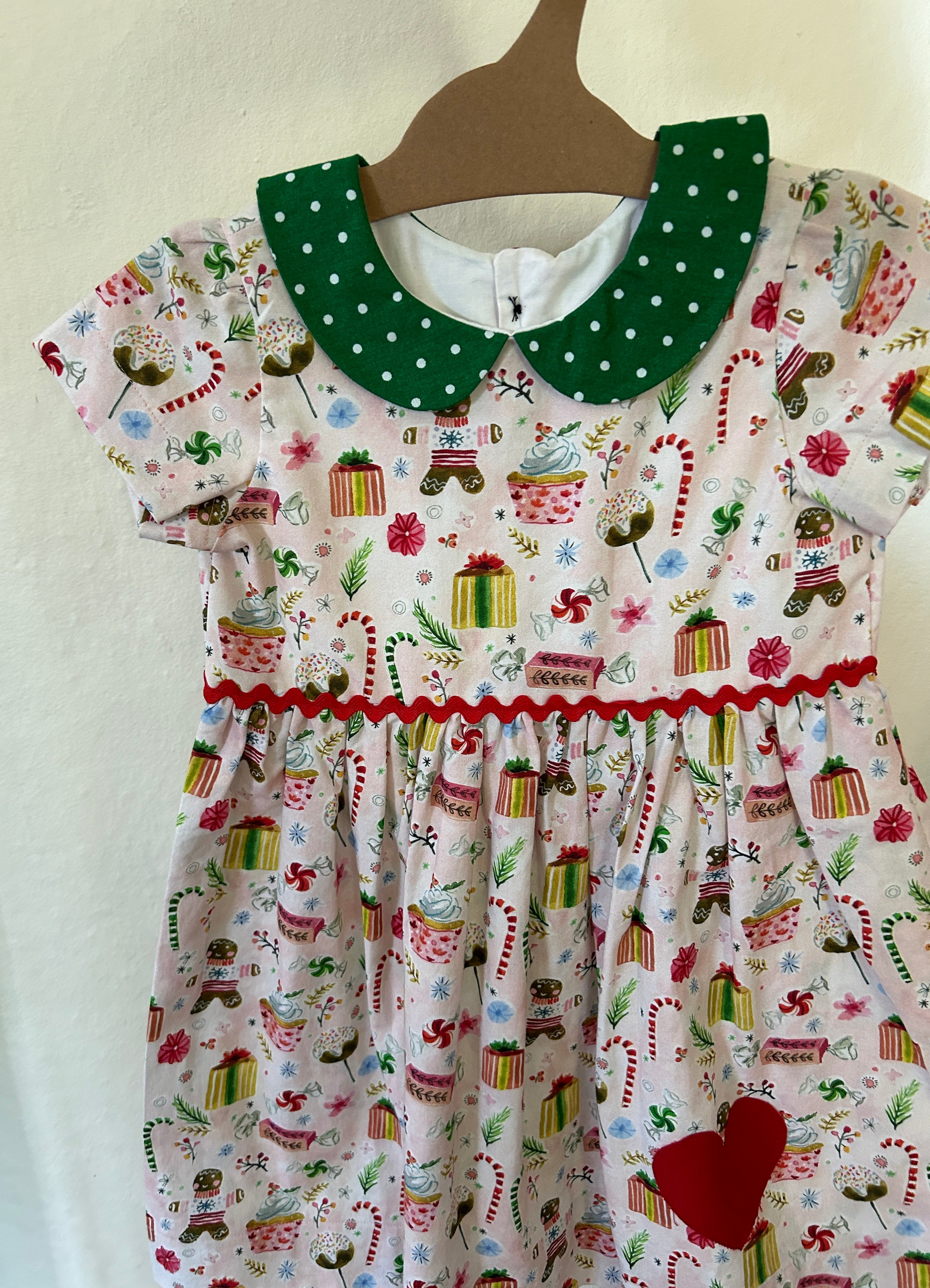 Pink Gingerbread Dress with Green Polka Dot Collar | Size 4t