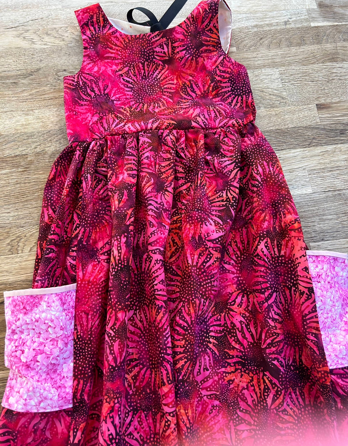 Red Sunflowers Dress with Pink Pockets (SAMPLE) Size 8