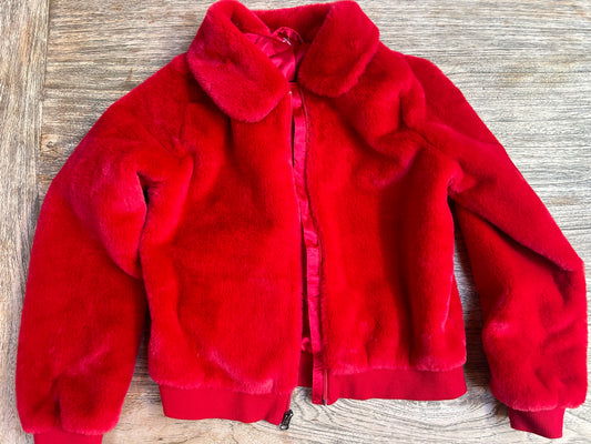 Red Faux Fur Bomber Jacket (Pre-Loved) Girls' Size 14 - Hanna Andersson