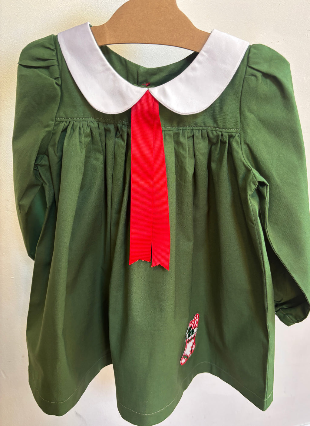 Little Green Dress with Vintage Applique | Size 3t