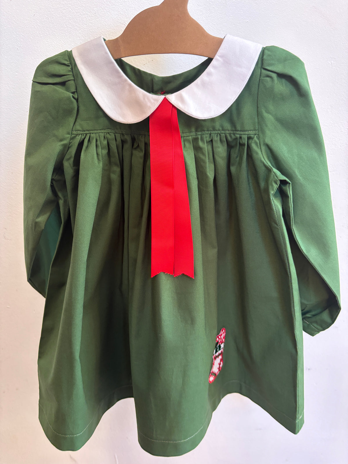 Little Green Dress with Vintage Applique | Size 3t