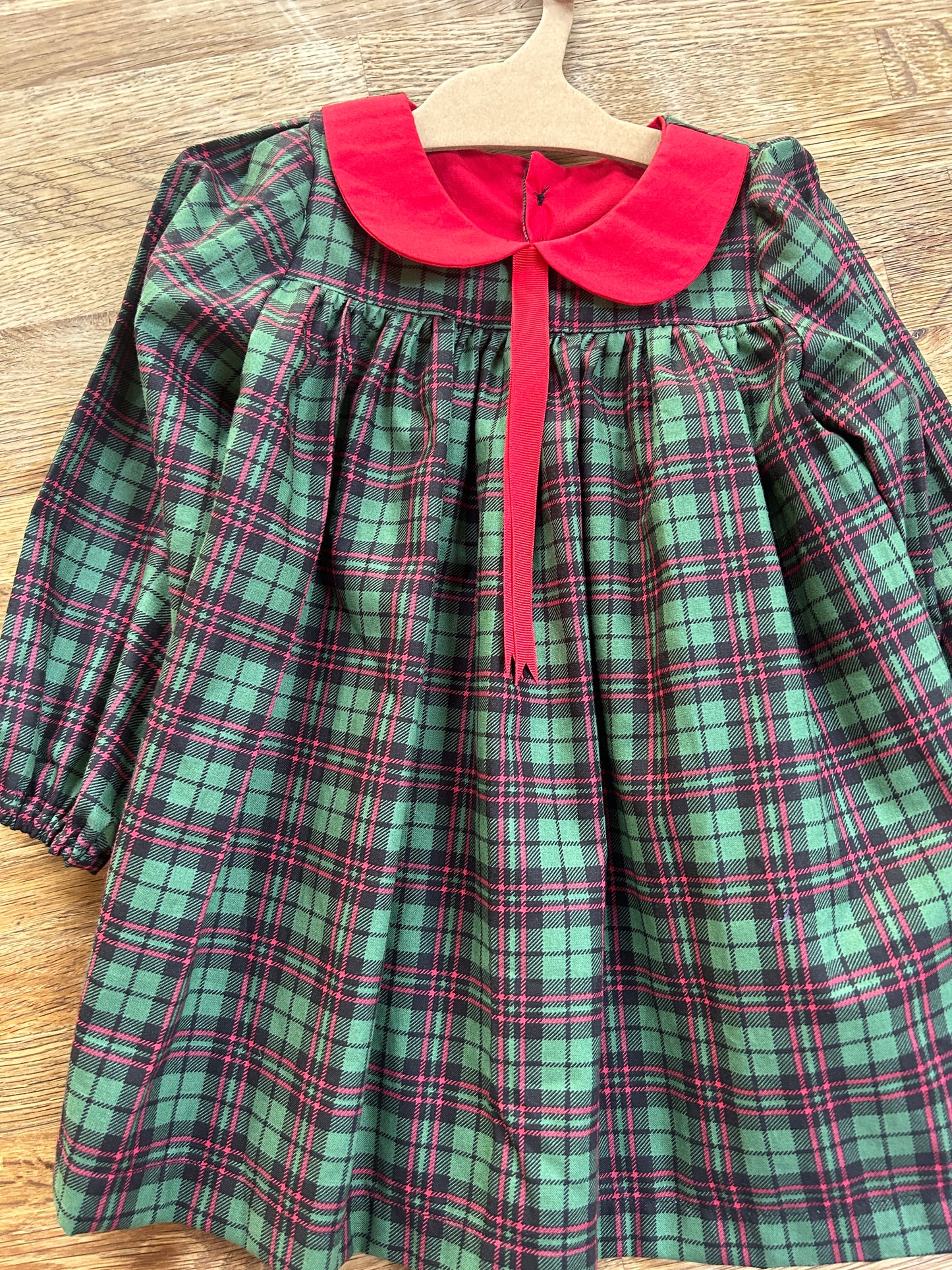 Green Plaid Vintage Style Dress with Red Peter Pan Collar