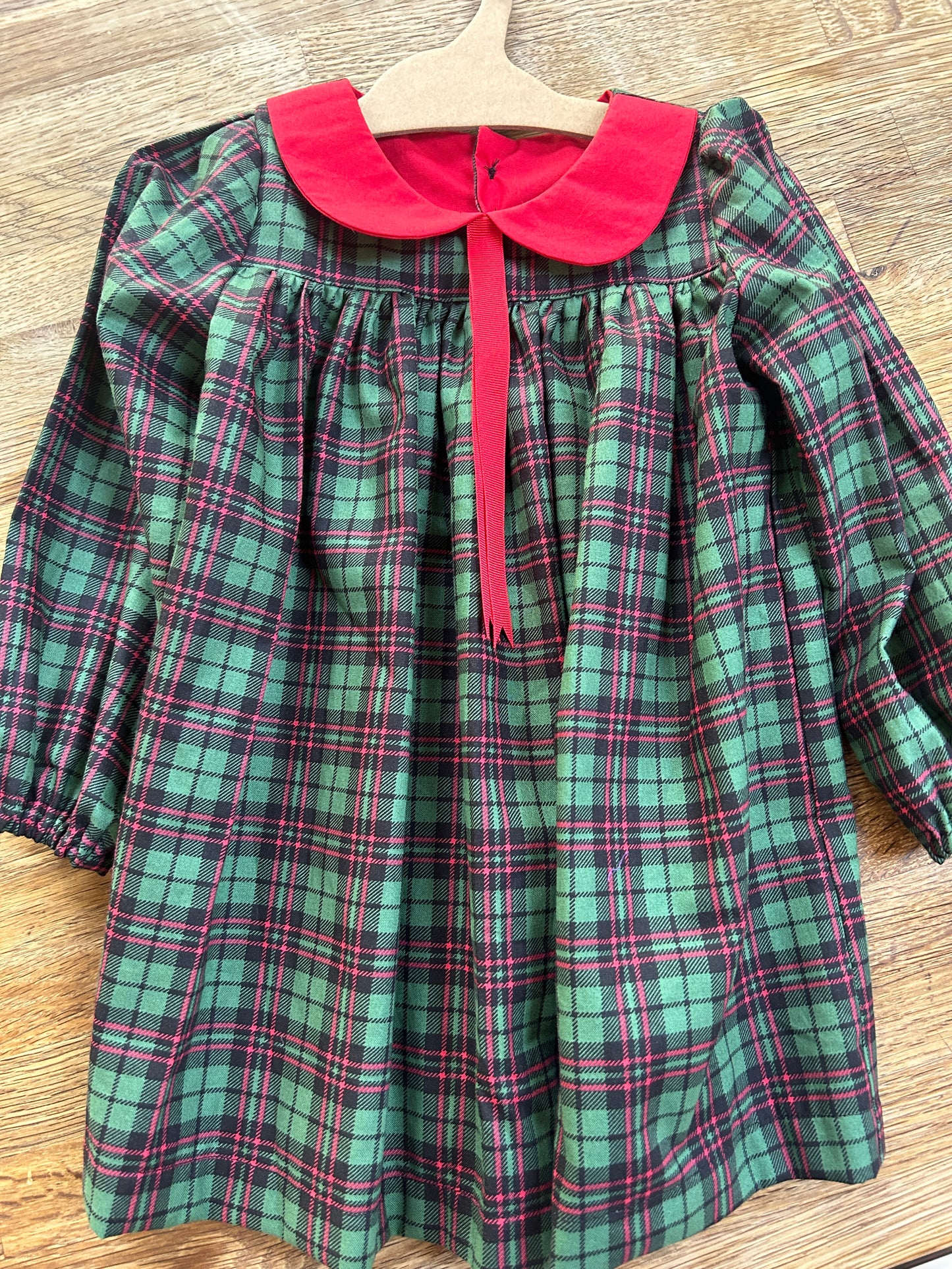 Green Plaid Vintage Style Dress with Red Peter Pan Collar