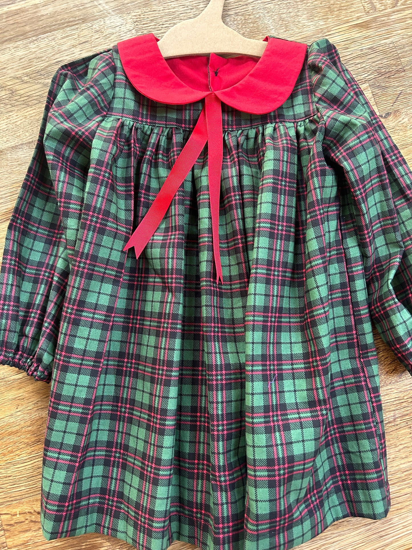 Green Plaid Vintage Style Dress with Red Peter Pan Collar