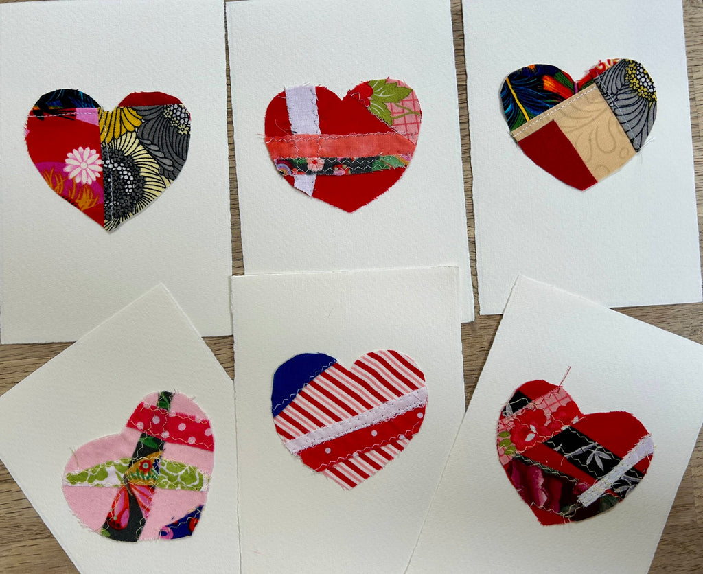 Patchwork Fabric Heart - Junk Journaling - Notecards - Set of 6