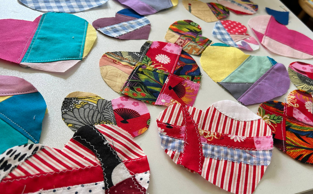 Fabric Hearts - Patchwork Heart Bundle - Junk Journal - Appliqué- Quilting