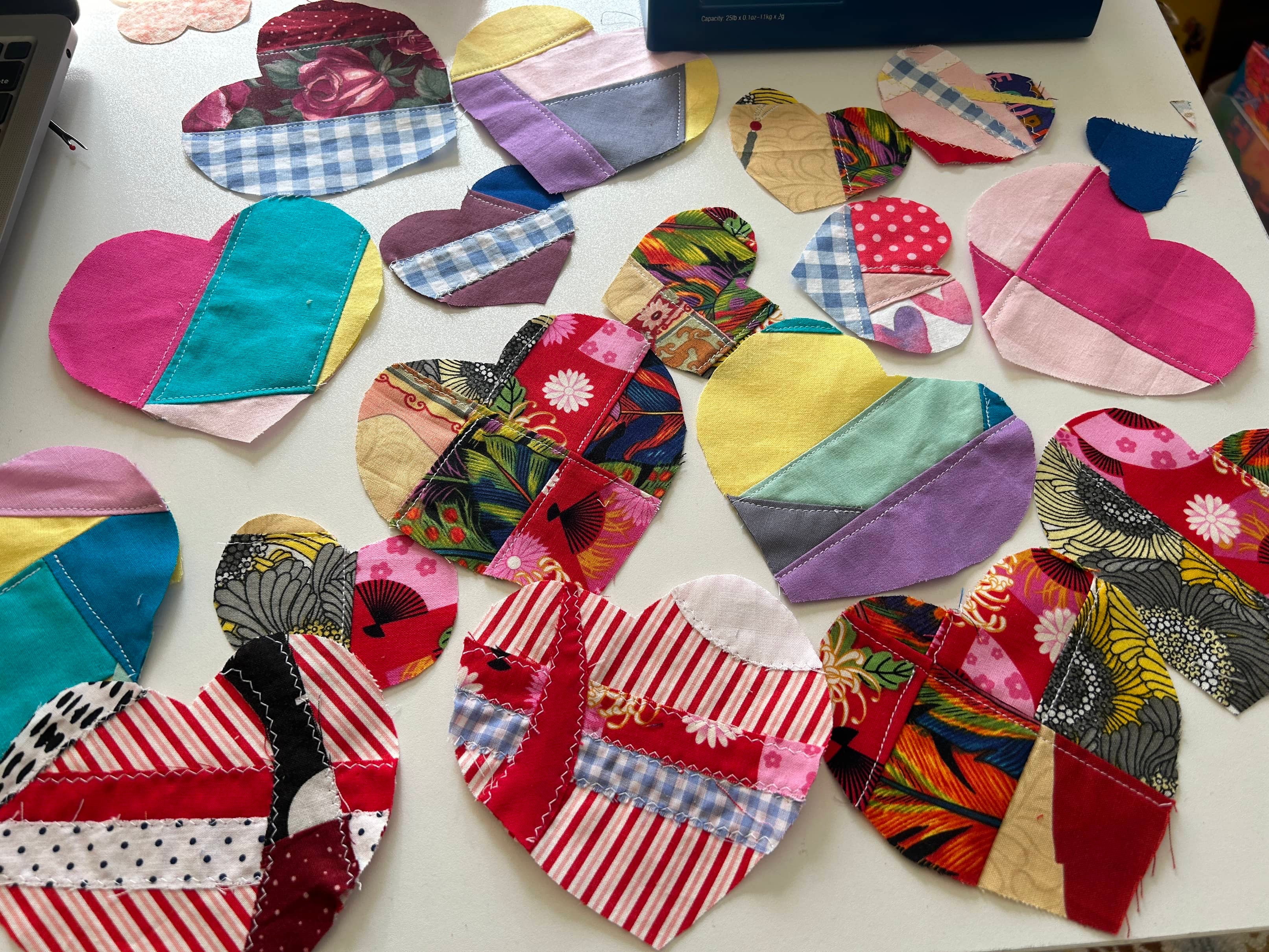 Fabric Hearts - Patchwork Heart Bundle - Junk Journal - Appliqué- Quilting