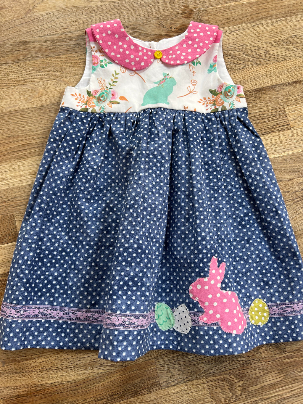 Pink and Blue Bunny Dress with Peter Pan Collar
