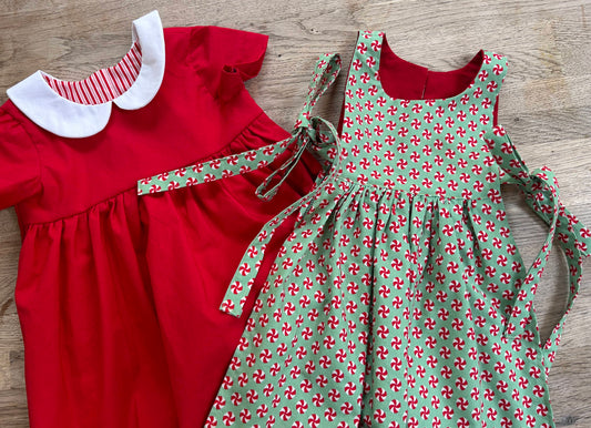 Holiday Apron Pinafores  - Red & Green Dot Pinafore Aprons (SAMPLES) Size 3t