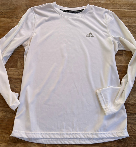 Long Sleeve White Adidas Climalite Shirt (Pre-Loved) Size 10/12 - M