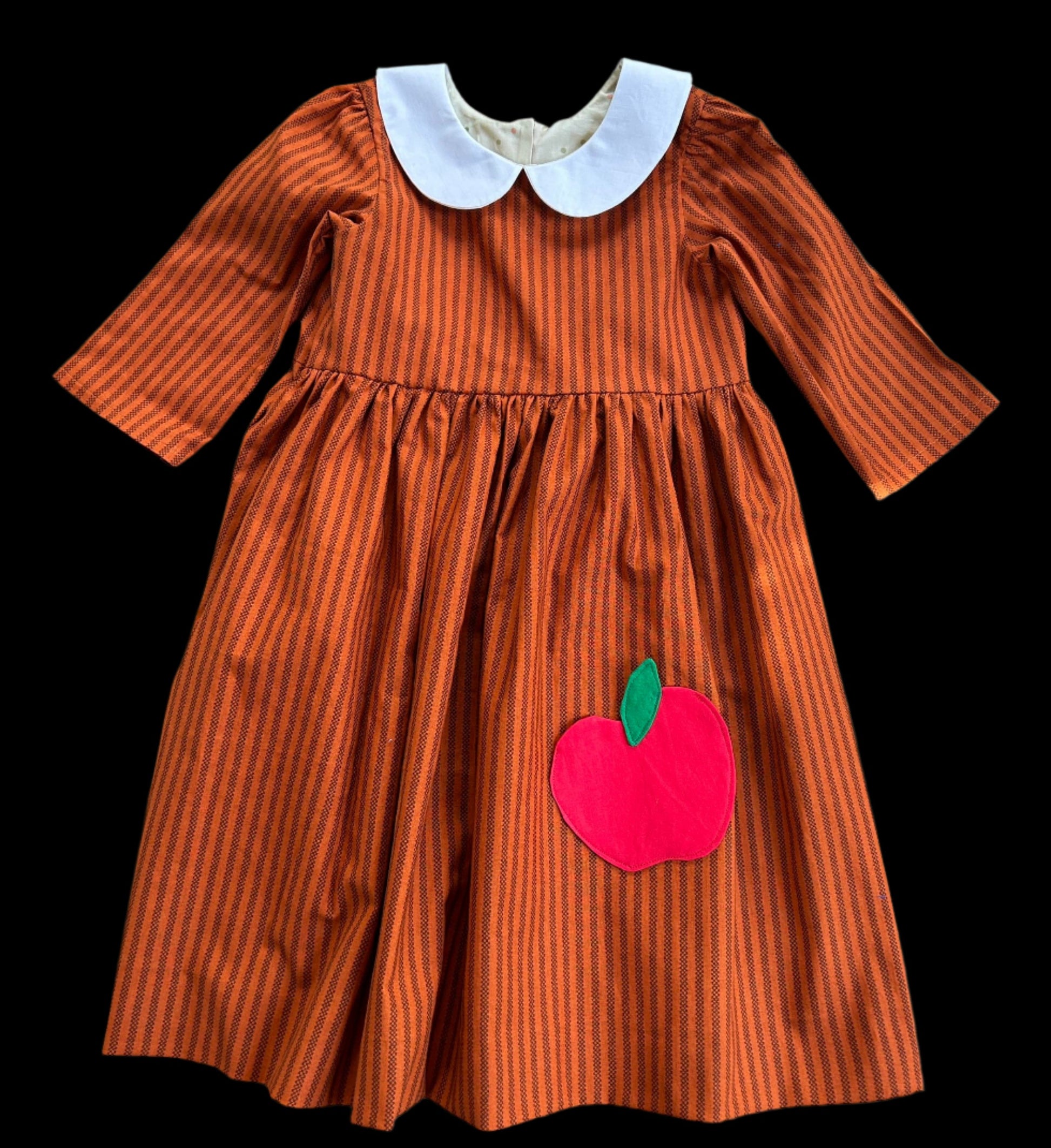 Pumpkin Striped Dress with Peter Pan Collar and Apple Pocket