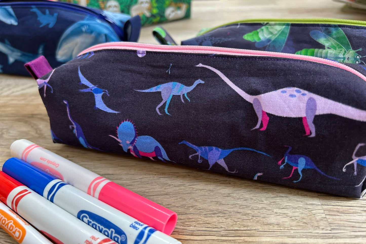 Pencil Cases - Sloth, Shark, Firefly, Dinosaur - Zippered Pencil case