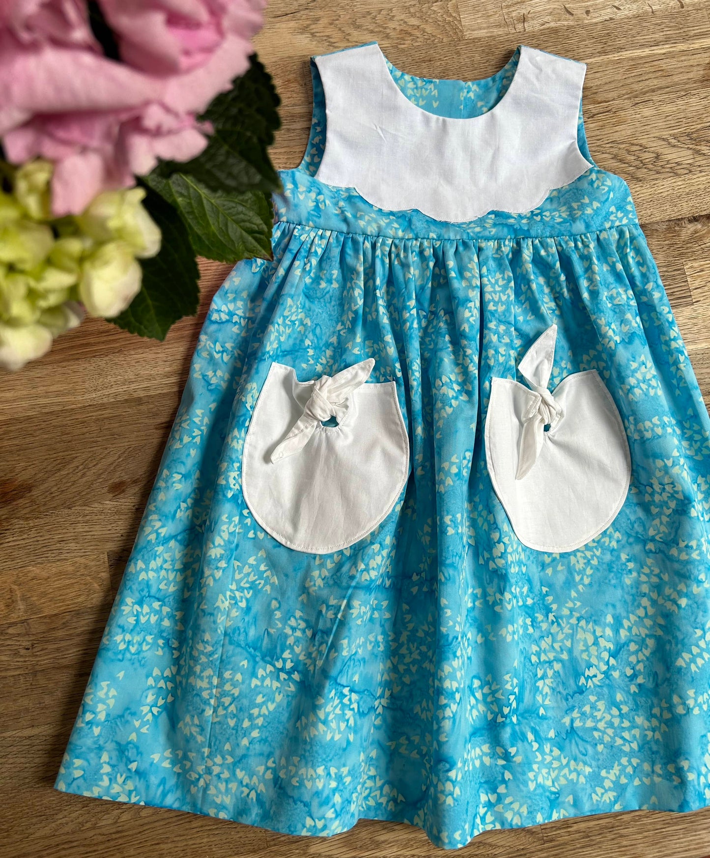 Blue Batik Dress with White Pockets (SAMPLE) Size 6