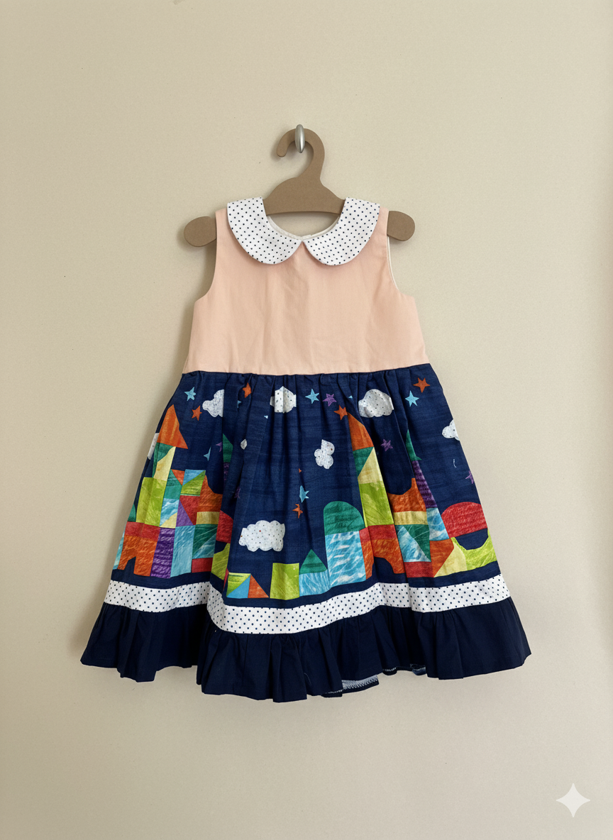 Size 4/5t Super Twirly Blue Blocks Dress (NEW) Ready to Ship