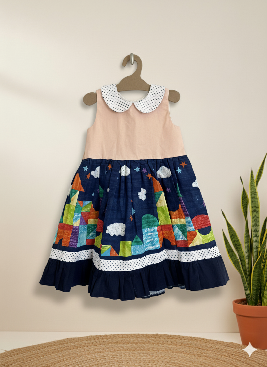 Size 4/5t Super Twirly Blue Blocks Dress (NEW) Ready to Ship