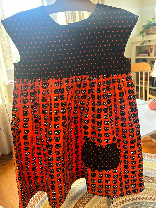 Black Polka Dot Cats Dress - Size 4t (NEW) Ready to Ship