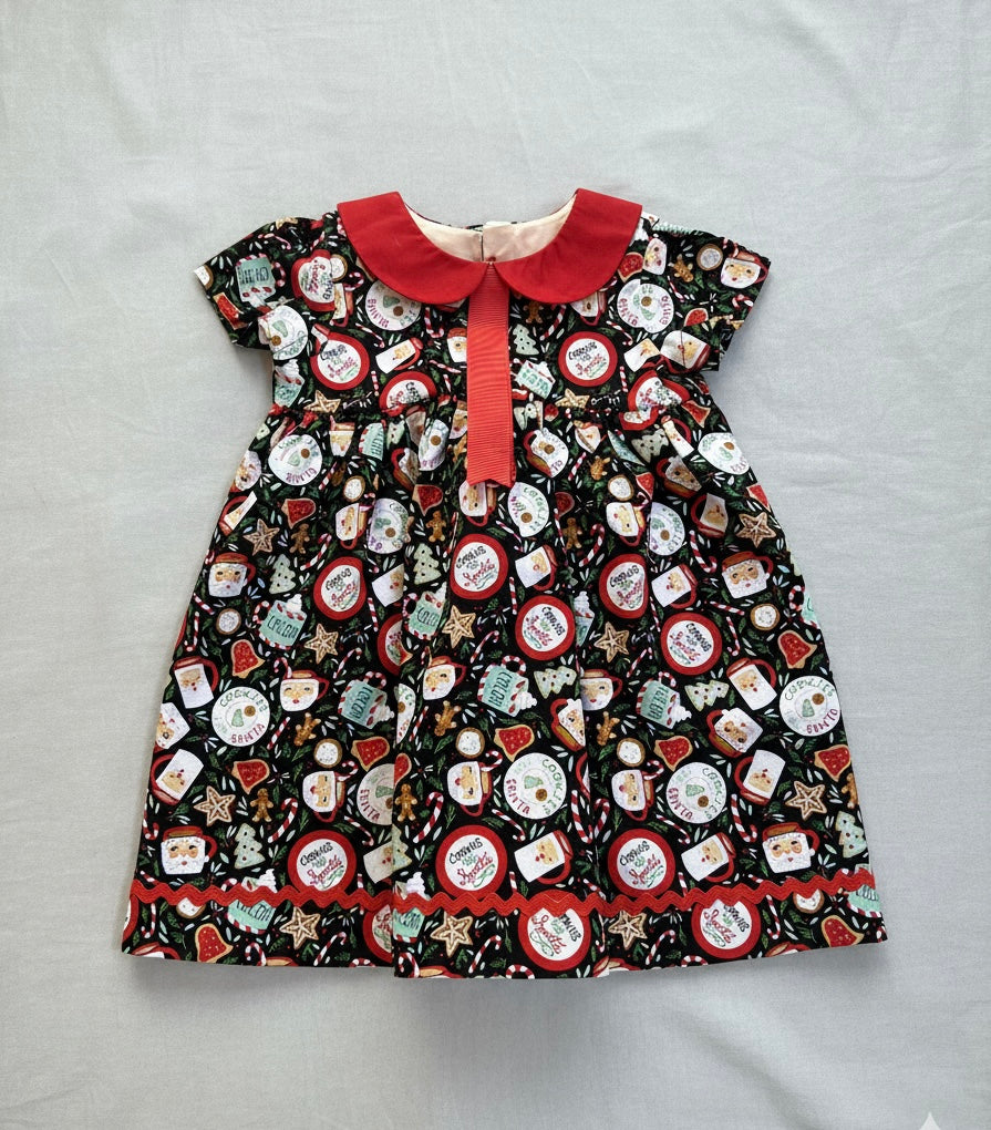 Holiday Cookies Dress with Red Peter Pan Collar (SAMPLE) - 2t - Ready to Ship