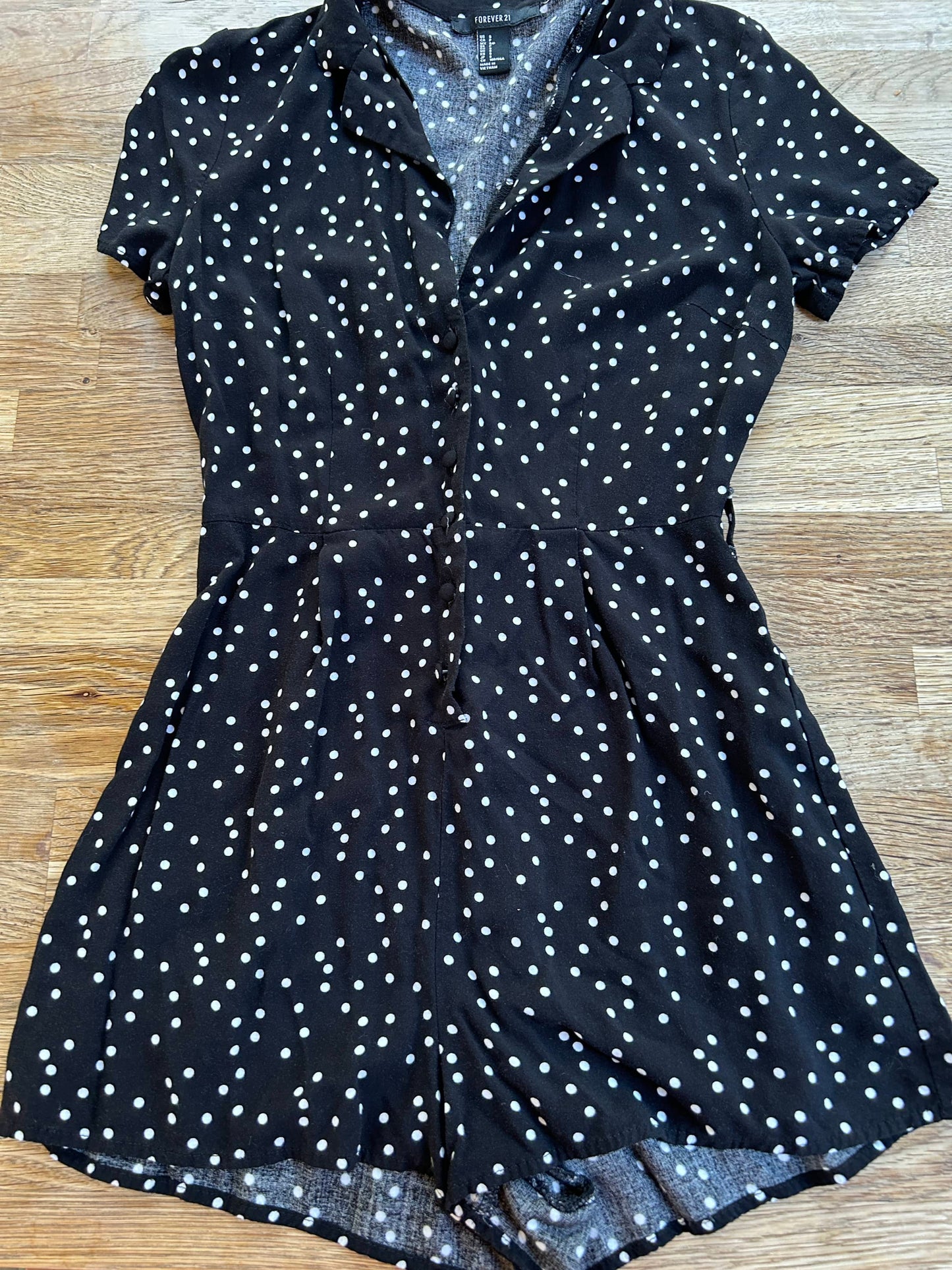 Black Polka Dot Romper (Pre-Loved) Adult Size Small - Forever 21