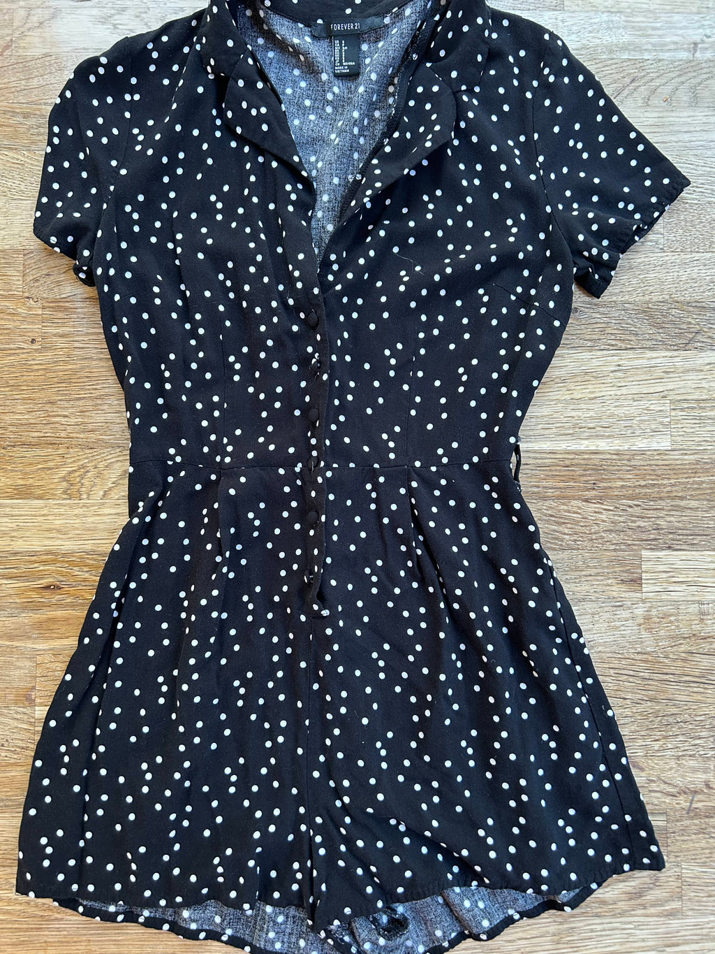 Black Polka Dot Romper (Pre-Loved) Adult Size Small - Forever 21