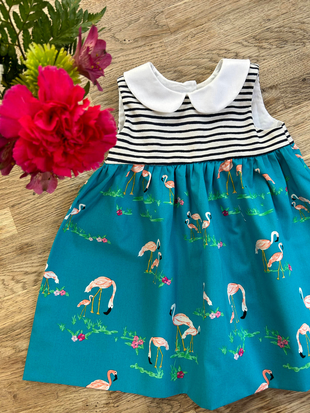 Blue Flamingo Dress with Peter Pan Collar