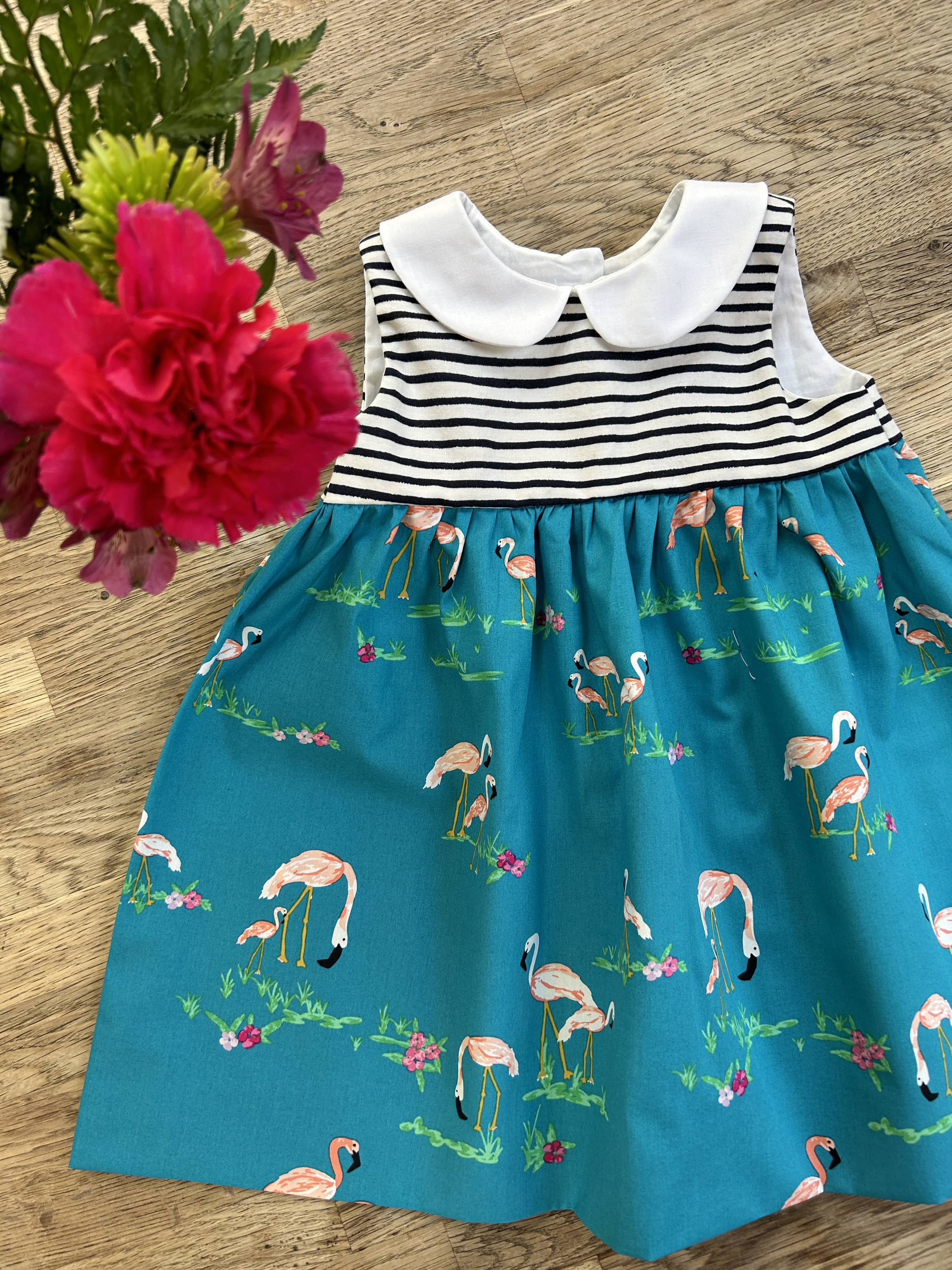 Blue Flamingo Dress with Peter Pan Collar