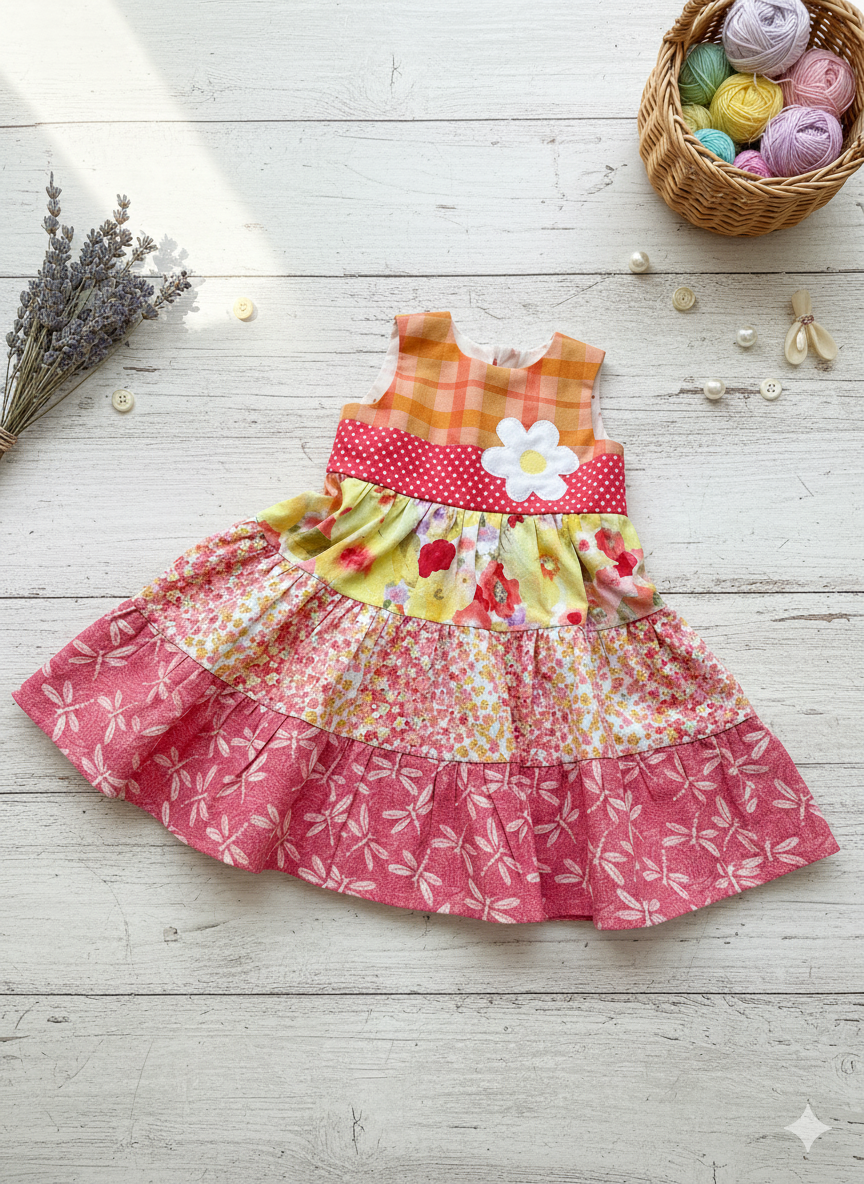 🌼 Colorful Patchwork Dress – Size 3T – Handcrafted with Love