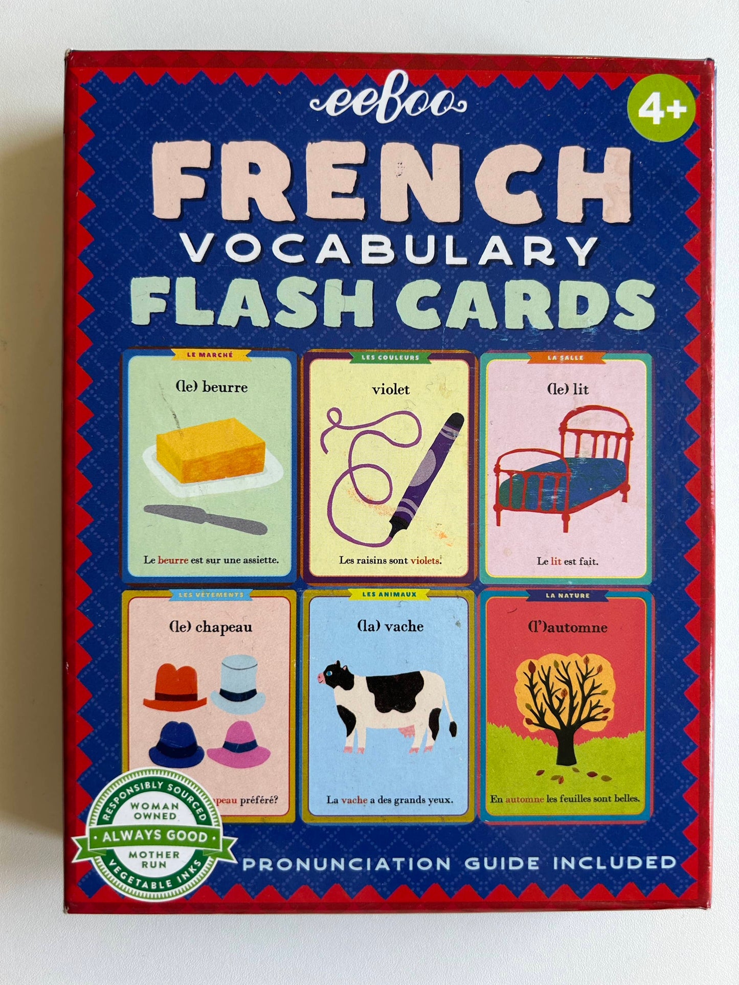 eeboo French Vocabulary Flash Cards - eeBoo: French Vocabulary Flash Cards, 56 Cards Included in The Set, Durable and Easy to Use, Pronunciation Guide Included, for Ages 4 and up