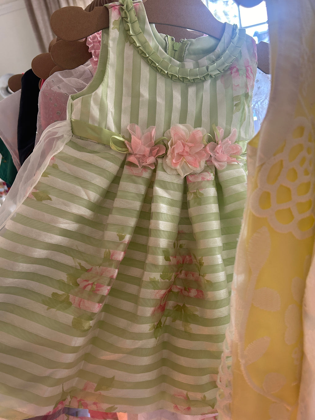 Green Striped Floral Dress (Pre-Loved) Size 18 Months