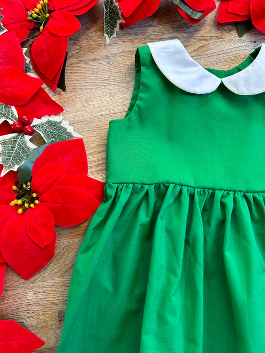 DRESS - Classic Green Dress with Peter Pan Collar (MADE TO ORDER)