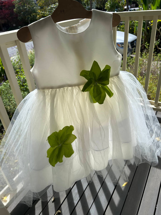 White Fairy Dress with Green Flowers (Pre-Loved) Size 4t