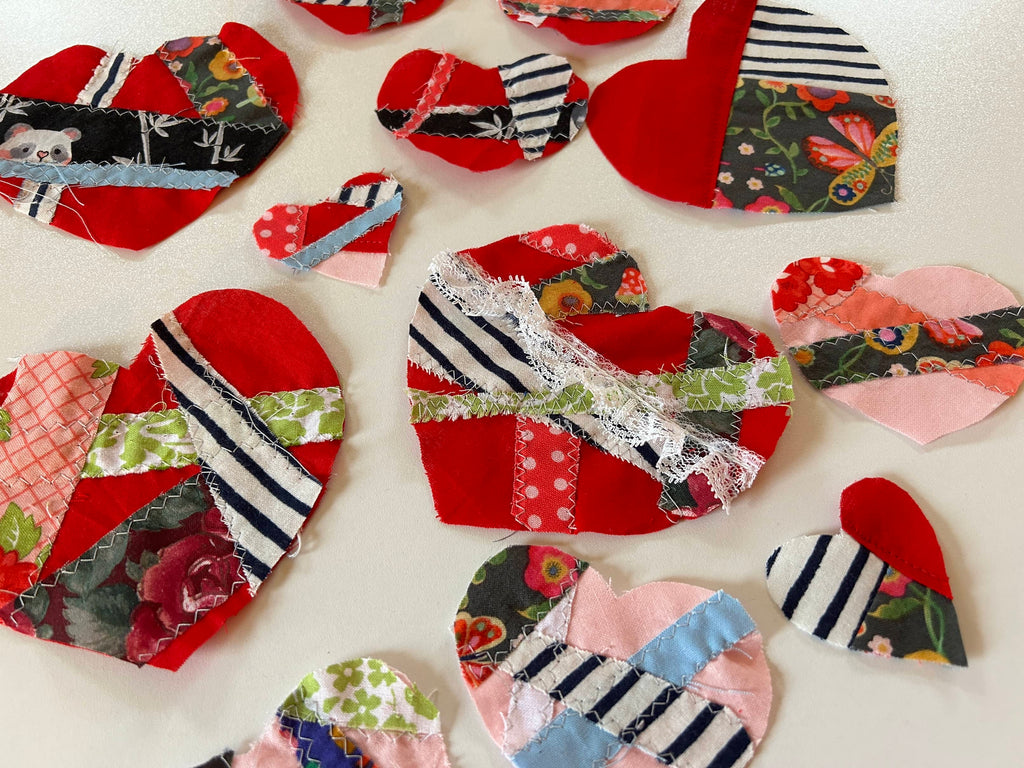 Fabric Hearts - Patchwork Heart Bundle - Junk Journal - Appliqué- Quilting