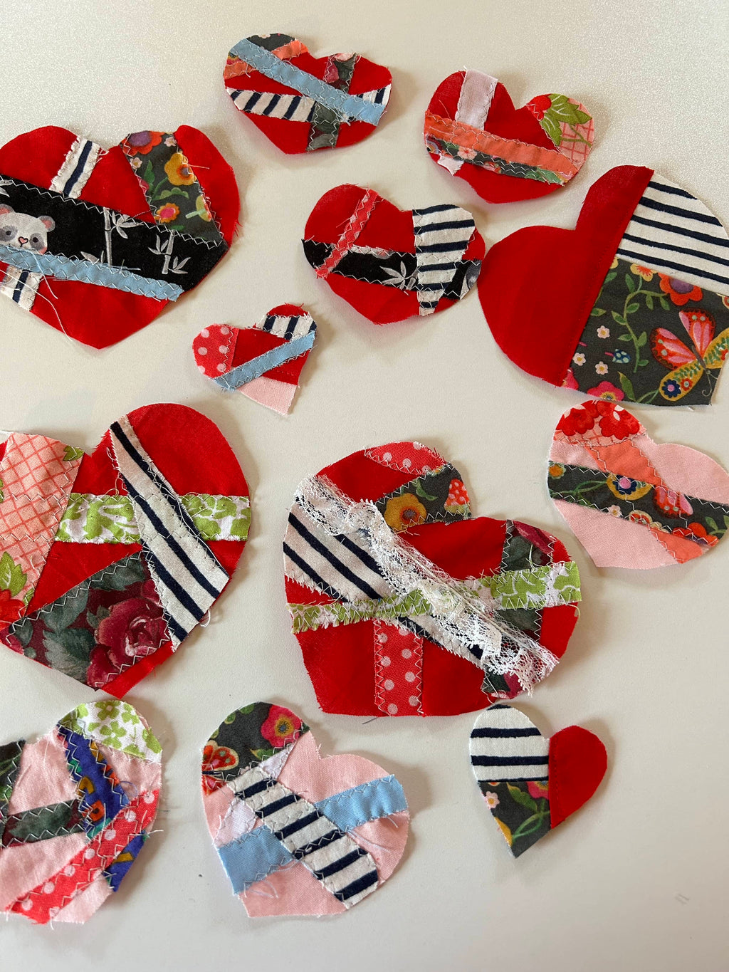 Fabric Hearts - Patchwork Heart Bundle - Junk Journal - Appliqué- Quilting