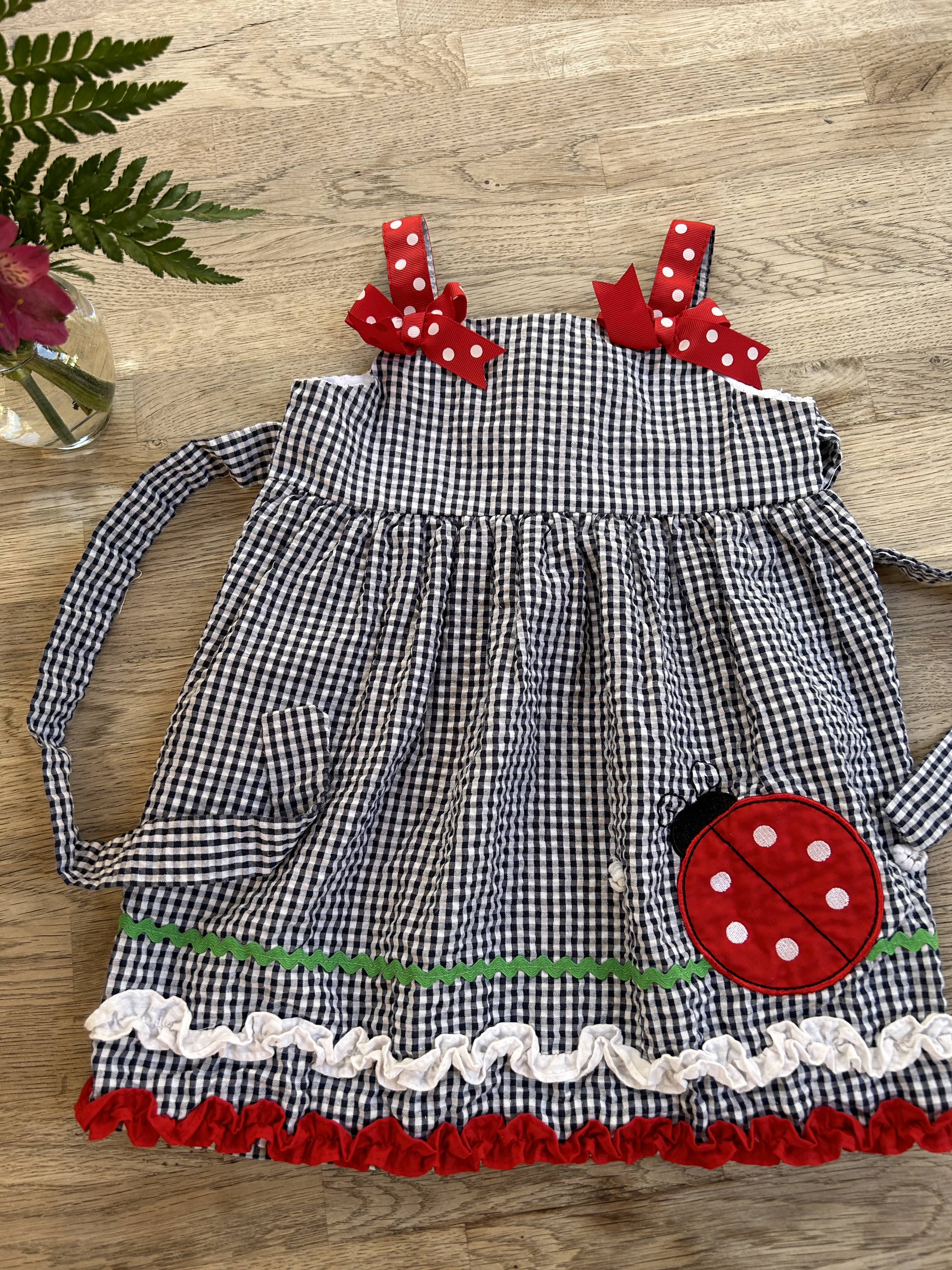 Black Gingham Ladybug Dress (Pre-Loved) Size 24 Months - Rare Too