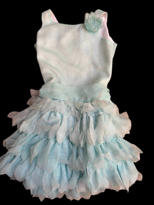 Mint Green Girls' Size 7 Drop-waist Dress with Tiered ruffles