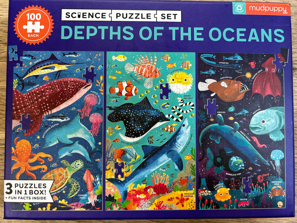 Depths of the Oceans 100 Piece Puzzle Set - 3 Puzzles in 1 - Mudpuppy