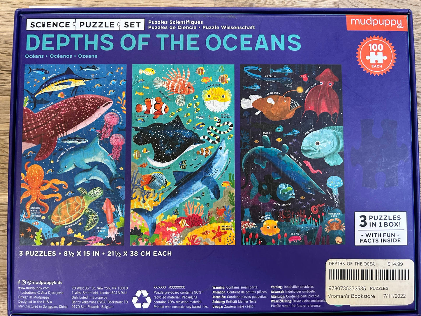 Depths of the Oceans 100 Piece Puzzle Set - 3 Puzzles in 1 - Mudpuppy