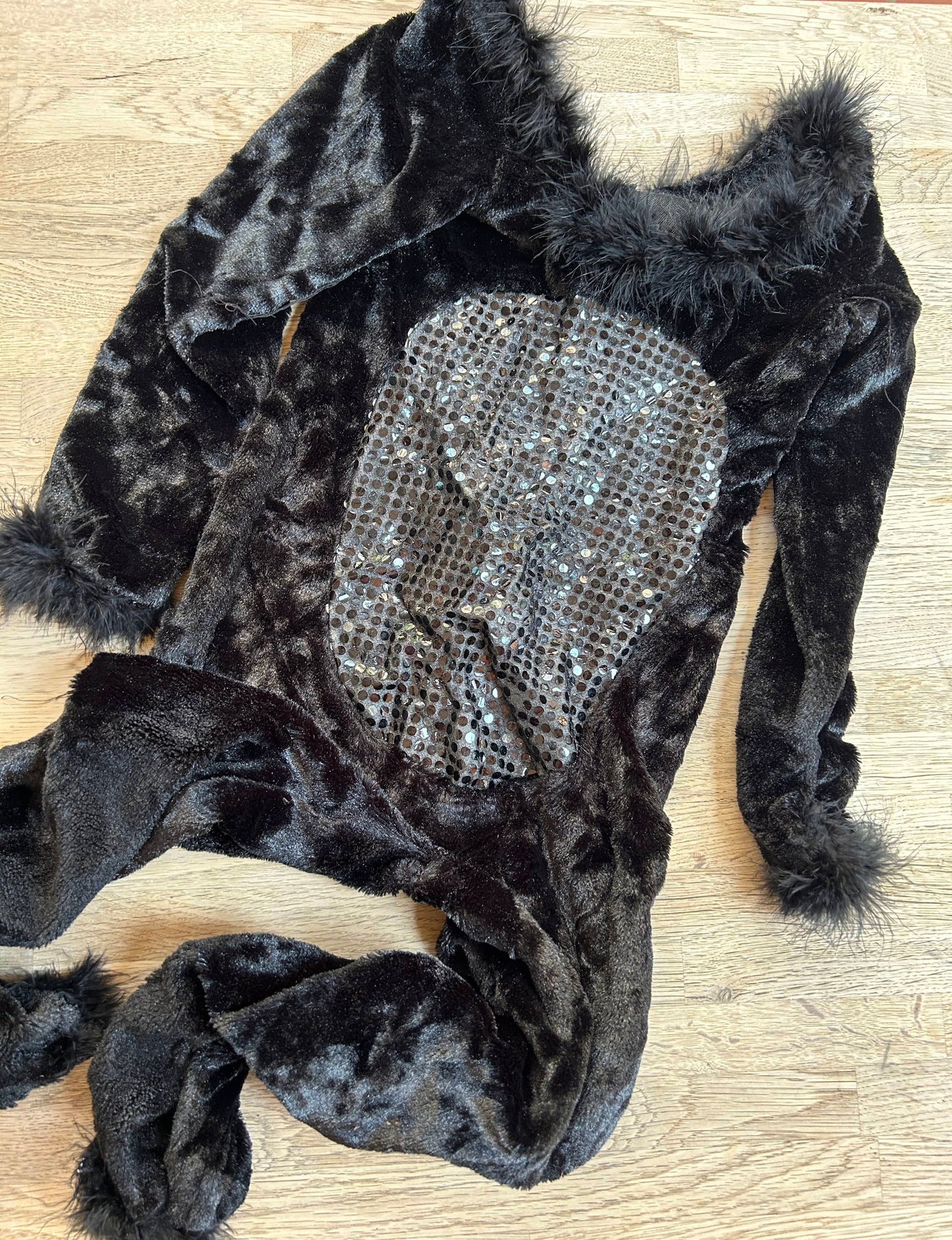 Black Furry Onesie (Pre-Loved) Size 8-10