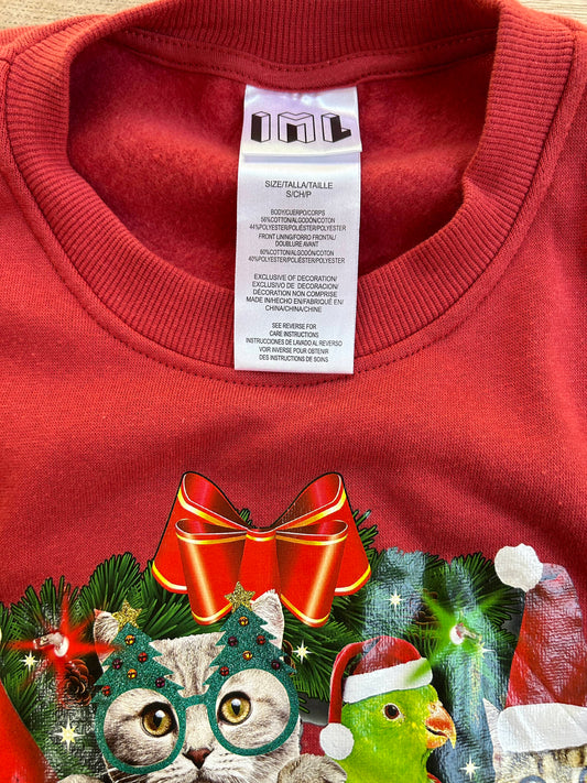 Red Holiday Sweatshirt - Cats & Dogs (Pre-Loved) Size Small (ADULT)
