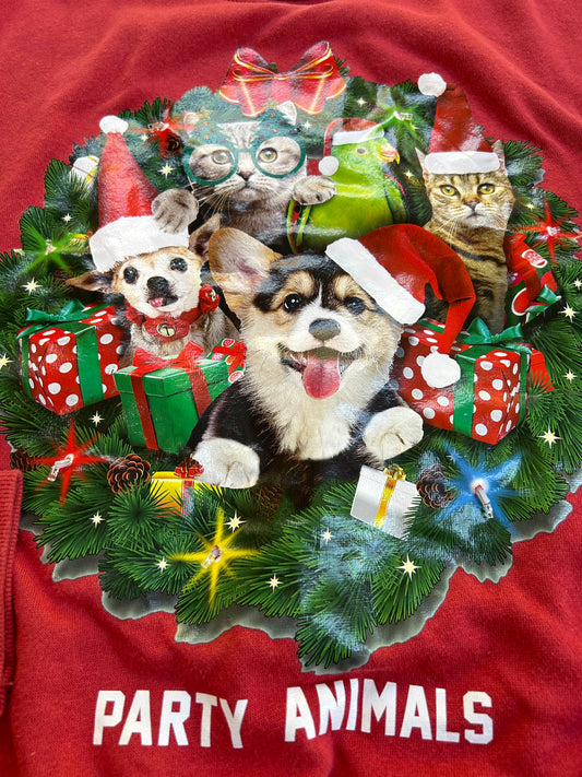 Red Holiday Sweatshirt - Cats & Dogs (Pre-Loved) Size Small (ADULT)