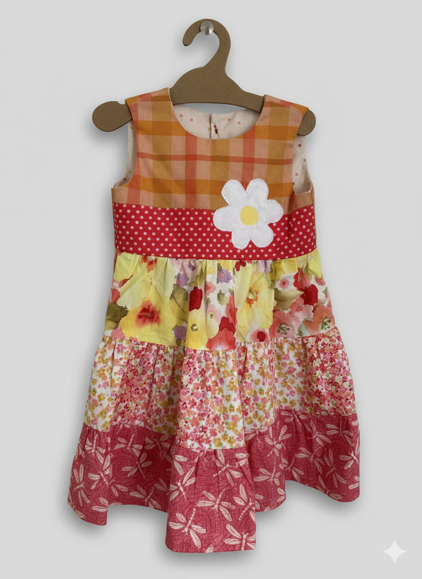 🌼 Colorful Patchwork Dress – Size 3T – Handcrafted with Love